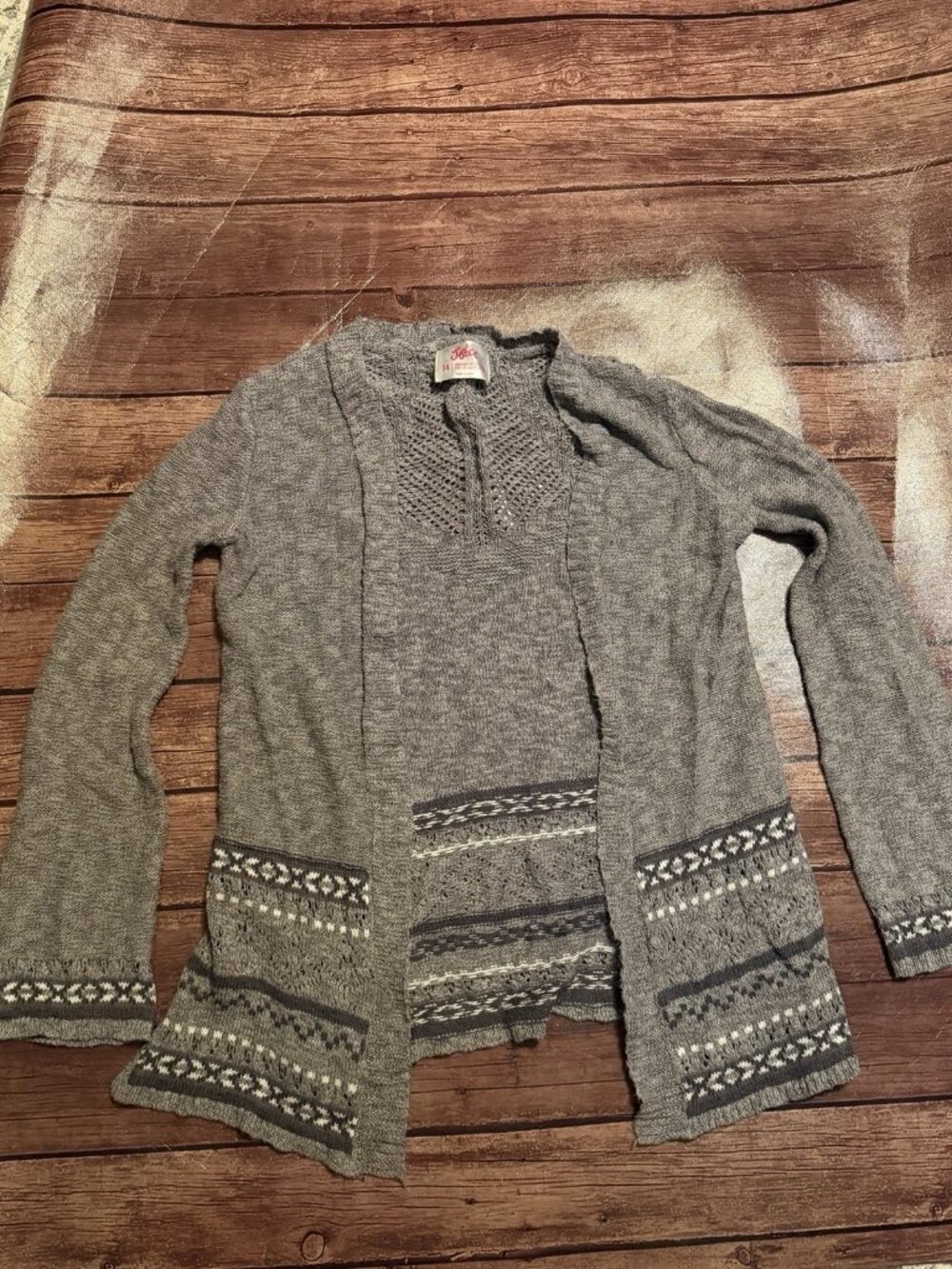 Girl’s Justice Gray Knit Open Front Cardigan Size 14 Sweater